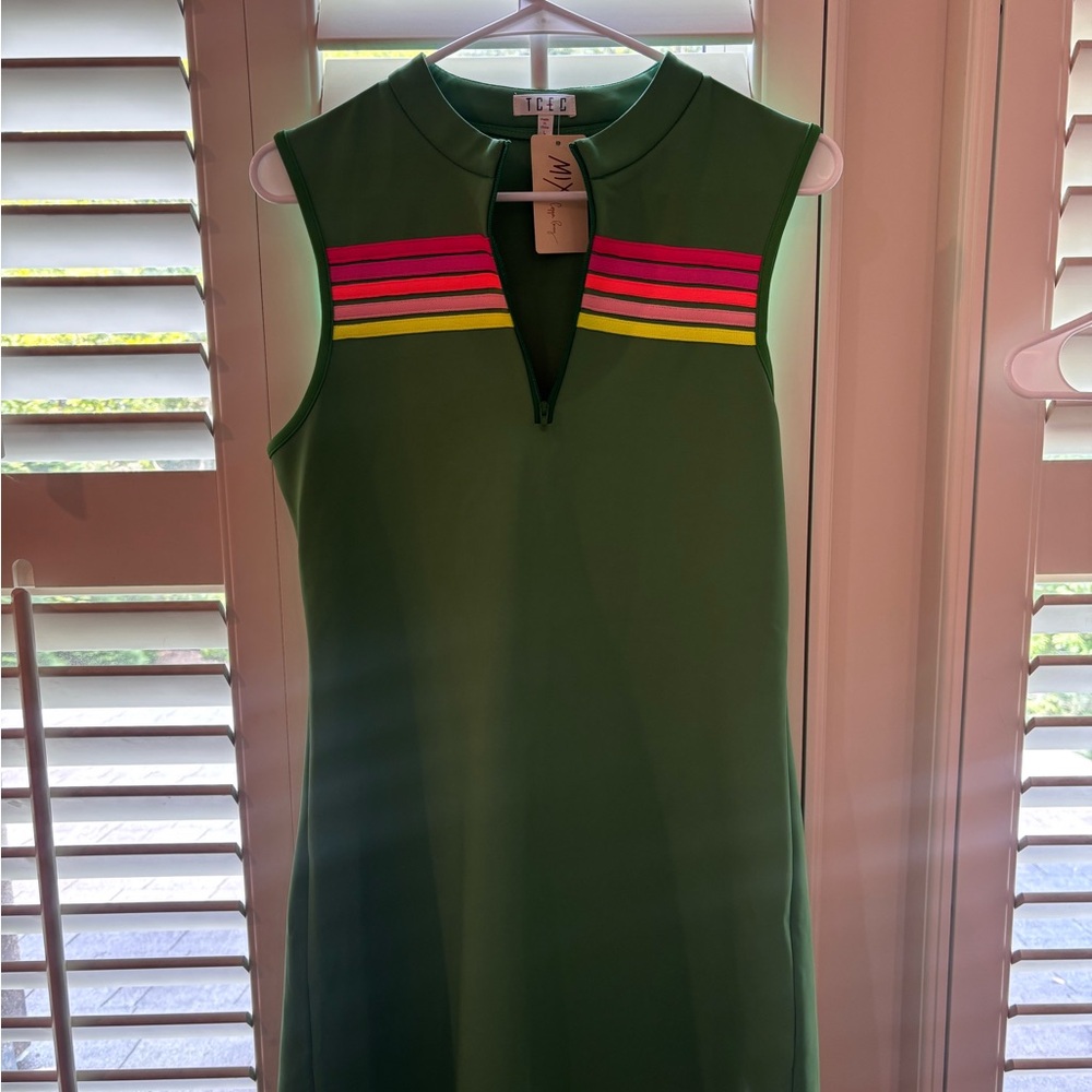 TCEC Green Mini Dress with Pink and Yellow Accents